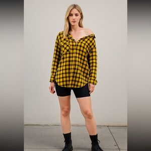 Love + Harmony off shoulder plaid shirt small
